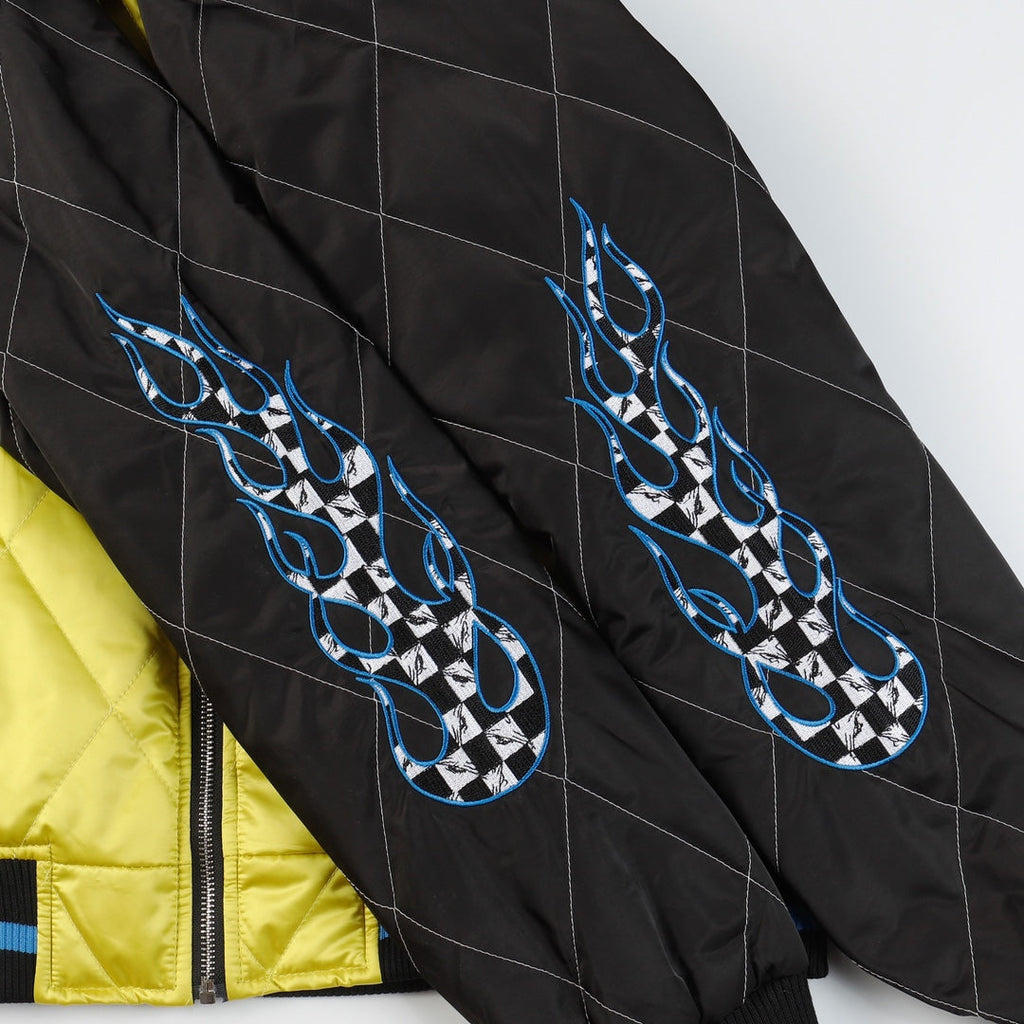 Flaming Youth Bomber Jacket - Yellow Black Graphic Street Coat D10